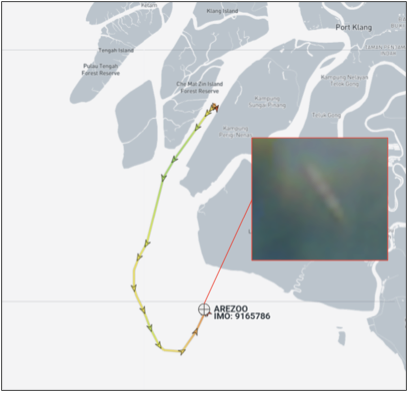 Iran flagged cargo ship arriving in Port Klang, Malaysia on April 20 (Credit: Marine Traffic & ESA Copernicus)