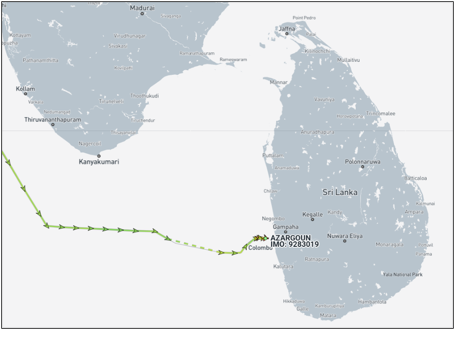 Iran flagged cargo ship arrived near Colombo, Sri Lanka on April 21 (Credit: Marine Traffic)