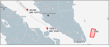 Iran flagged tankers transit the Malacca Strait on April 22 (Credit: Marine Traffic)