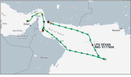 Tanker turned around by U.S. naval forces (Credit: Marine Traffic)