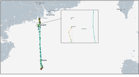 Iran flagged container ships and Zhuhai, China, on April 27 (Credit: Marine Traffic)