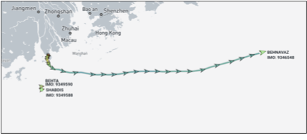 Iran flagged container ships near Zhuhai, China, on May 1 (Credit: Marine Traffic)