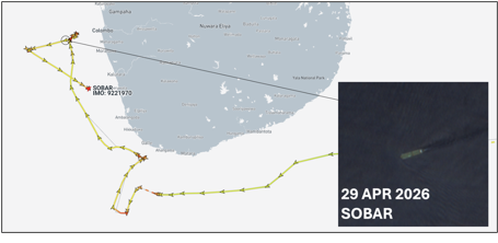 Iran flagged tanker turning back towards Sri Lanka on April 29 (Credit: Marine Traffic)