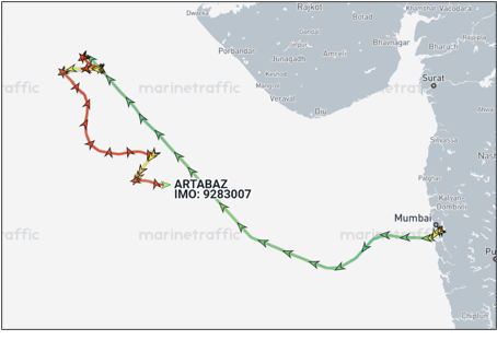 Iran flagged container ships drifting in Arabian Sea on April 30 (Credit: Marine Traffic)
