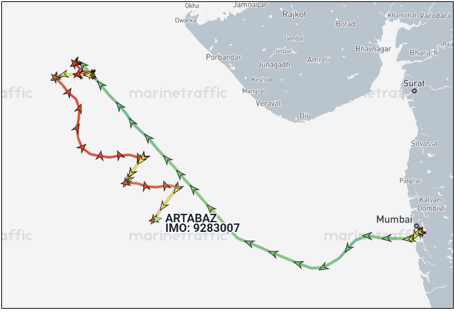 Iran flagged container ships drifting in Arabian Sea on May 1 (Credit: Marine Traffic)
