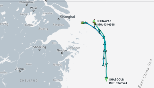 Iran flagged container ships near Shanghai, China, on May 4 (Credit: Marine Traffic)