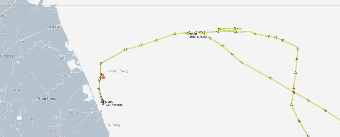 Iran flagged container ships near Dafeng, China, on May 4 (Credit: Marine Traffic)