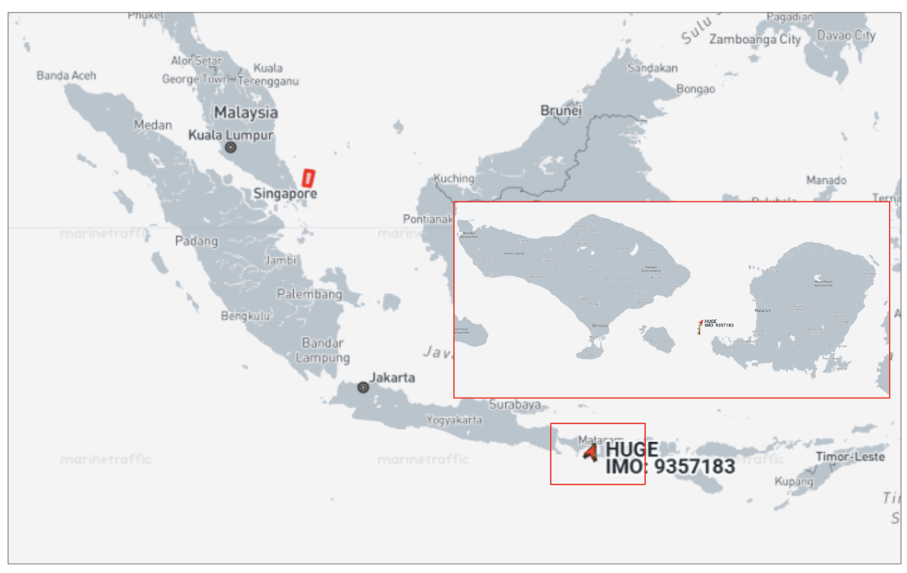 Iran flagged container tankers transiting the Lombok Strait on May 3 & 4 (Credit: Marine Traffic)
