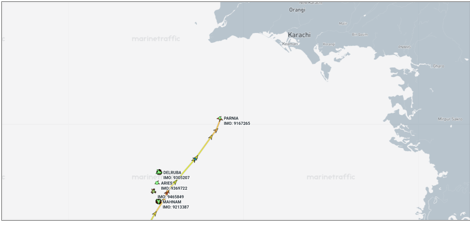 Iran flagged cargo ship heading toward Karachi, Pakistan on May 6 (Credit: Marine Traffic)