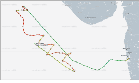 Iran flagged container ship drifting in Arabian Sea on May 6 (Credit: Marine Traffic)