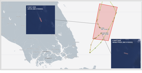 Iran flagged bulk cargo ship at Malaysian EOPL, on May 6 (Credit: Marine Traffic, ESA Copernicus)