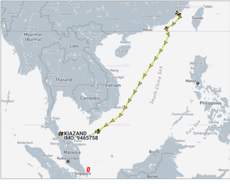 Iran flagged container ship at Songkhla, Thailand, on May 6 (Credit: Marine Traffic)