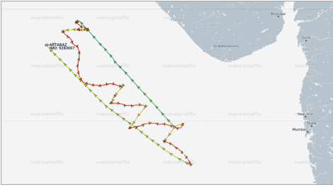 Iran flagged container ship drifting in Arabian Sea on May 7 (Credit: Marine Traffic)