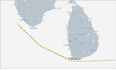 Iran flagged bulk cargo ship near Galle, Sri Lanka on May 7 (Credit: Marine Traffic)