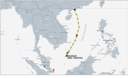 Iran flagged bulk cargo ship drifting in the South China Sea, on May 7 (Credit: Marine Traffic)