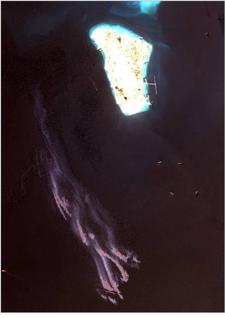 Oil slick southwest of Kharg Island on May 7 (Credit: LANDSAT)