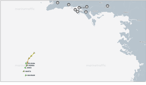 Iran flagged cargo vessels near Karachi, Pakistan on May 8 (Credit: Marine Traffic)