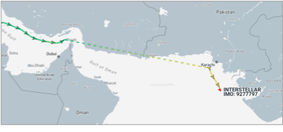 Iranian naphtha laden tanker transiting the Arabian Sea (Credit: Marine Traffic)