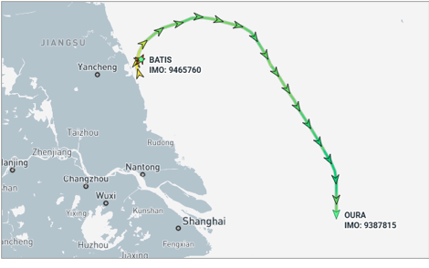 Iran flagged container ships near Dafeng, China, on May 8 (Credit: Marine Traffic)