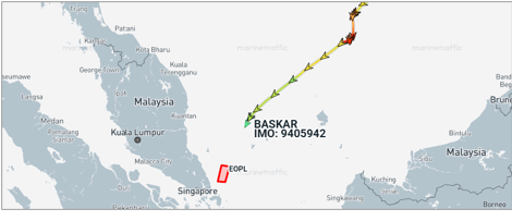Iran flagged bulk cargo ship drifting in the South China Sea, on May 8 (Credit: Marine Traffic)