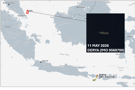 Iranian flagged tanker in the EOPL on May 11 (Credit: Marine Traffic & ESA Copernicus)