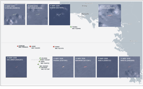 Iran flagged cargo vessels near Karachi, Pakistan on May 11 (Credit: Marine Traffic)