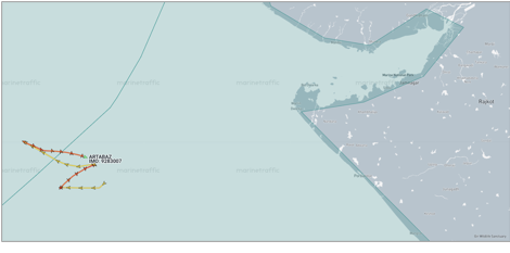 Iran flagged container ship drifting in Arabian Sea on May 14 (Credit: Marine Traffic)