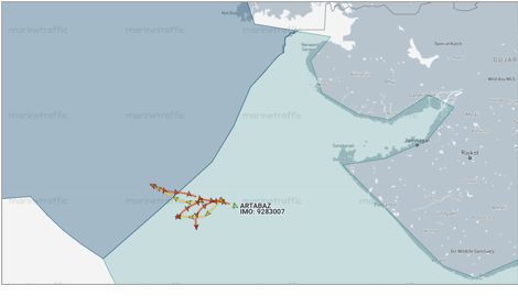 Iran flagged container ship drifting in Arabian Sea on May 15 (Credit: Marine Traffic)