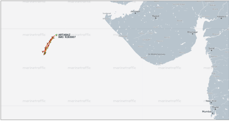Iran flagged container ship drifting in Arabian Sea on May 11 (Credit: Marine Traffic)