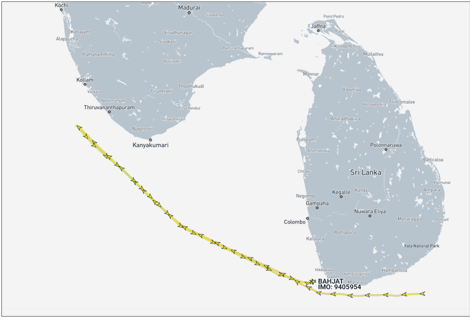 Iran flagged cargo ship anchored near Sri Lanka on May 11 (Credit: Marine Traffic)