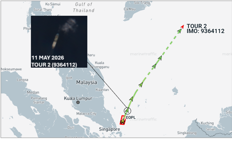 Iran flagged tanker departing the EOPL on May 12 (Credit: ESA Copernicus & Marine Traffic)