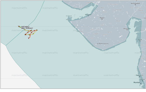 Iran flagged container ship drifting in Arabian Sea on May 13 (Credit: Marine Traffic)