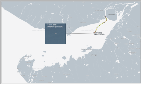 Iran flagged container ship anchored in Gulf of Kutch on May 15 (Credit: Marine Traffic)