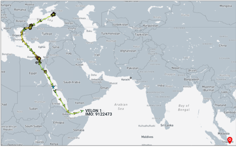 Iran flagged container ship drifting in the Gulf of Aden on May 15 (Credit: Marine Traffic)