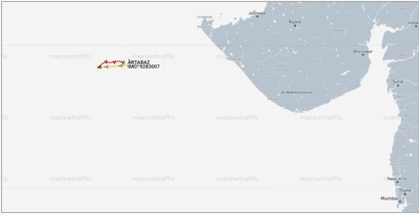 Iran flagged container ship drifting in Arabian Sea on May 18 (Credit: Marine Traffic)