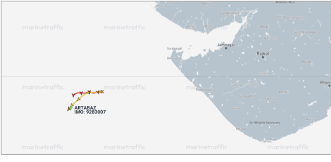 Iran flagged container ship drifting in Arabian Sea on May 19 (Credit: Marine Traffic)