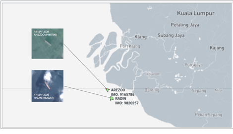 Iran flagged container ships near Malaysia on May 19 (Credit: Marine Traffic & ESA Copernicus)