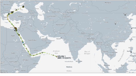 Iran flagged container ship drifting in the Gulf of Aden on May 19 (Credit: Marine Traffic)
