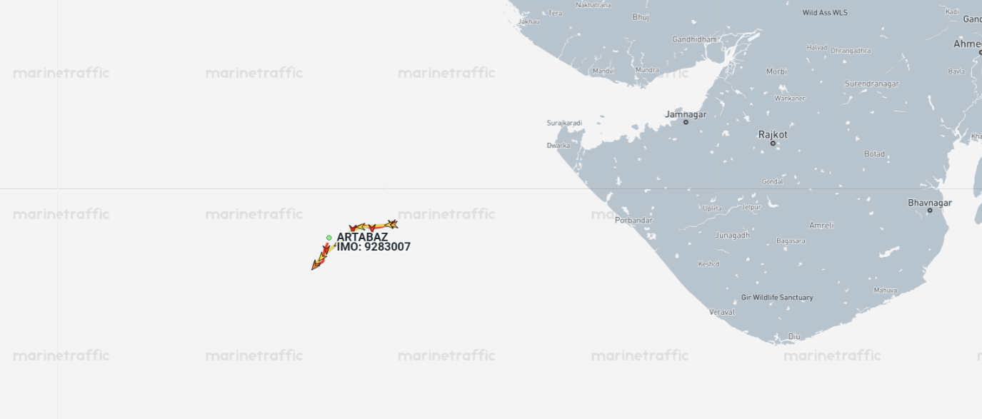 Iran flagged container ship drifting in Arabian Sea on May 20 (Credit: Marine Traffic)