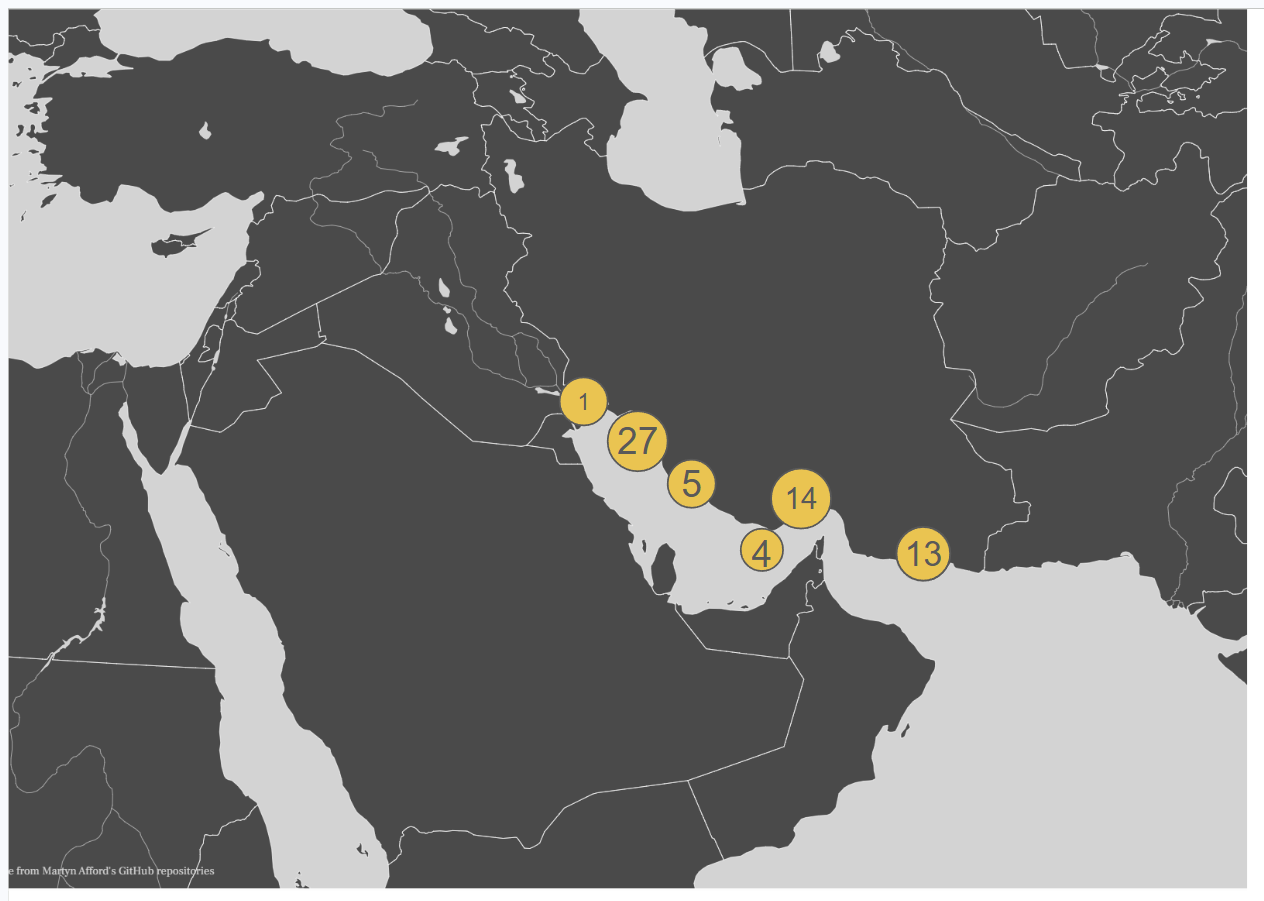 Map of Iranian oil laden tankers inside the U.S. blockade on May 20