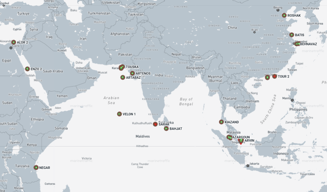 Iran flagged cargo vessels across the Indo-Pacific on May 20 (Credit: Marine Traffic)