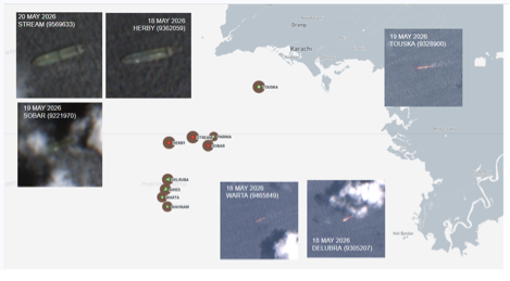 ran flagged cargo vessels near Karachi, Pakistan on May 20
