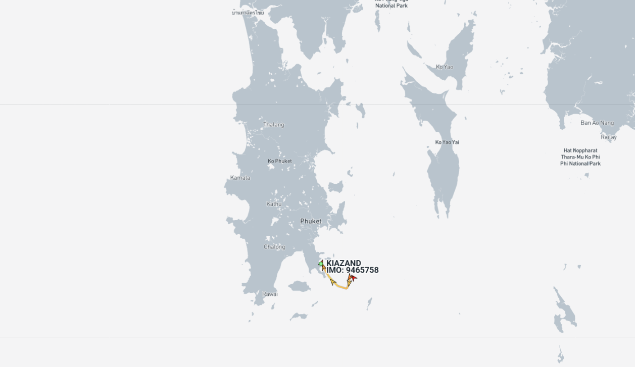 Iran flagged cargo ship in Gulf of Thailand on May 21 (Credit: Marine Traffic and ESA Copernicus)