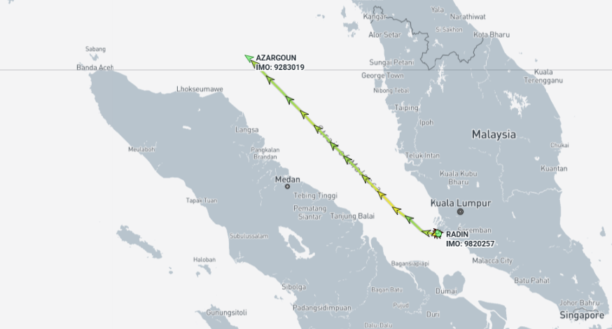 Iran flagged container ships near Malaysia on May 21 (Credit: Marine Traffic)