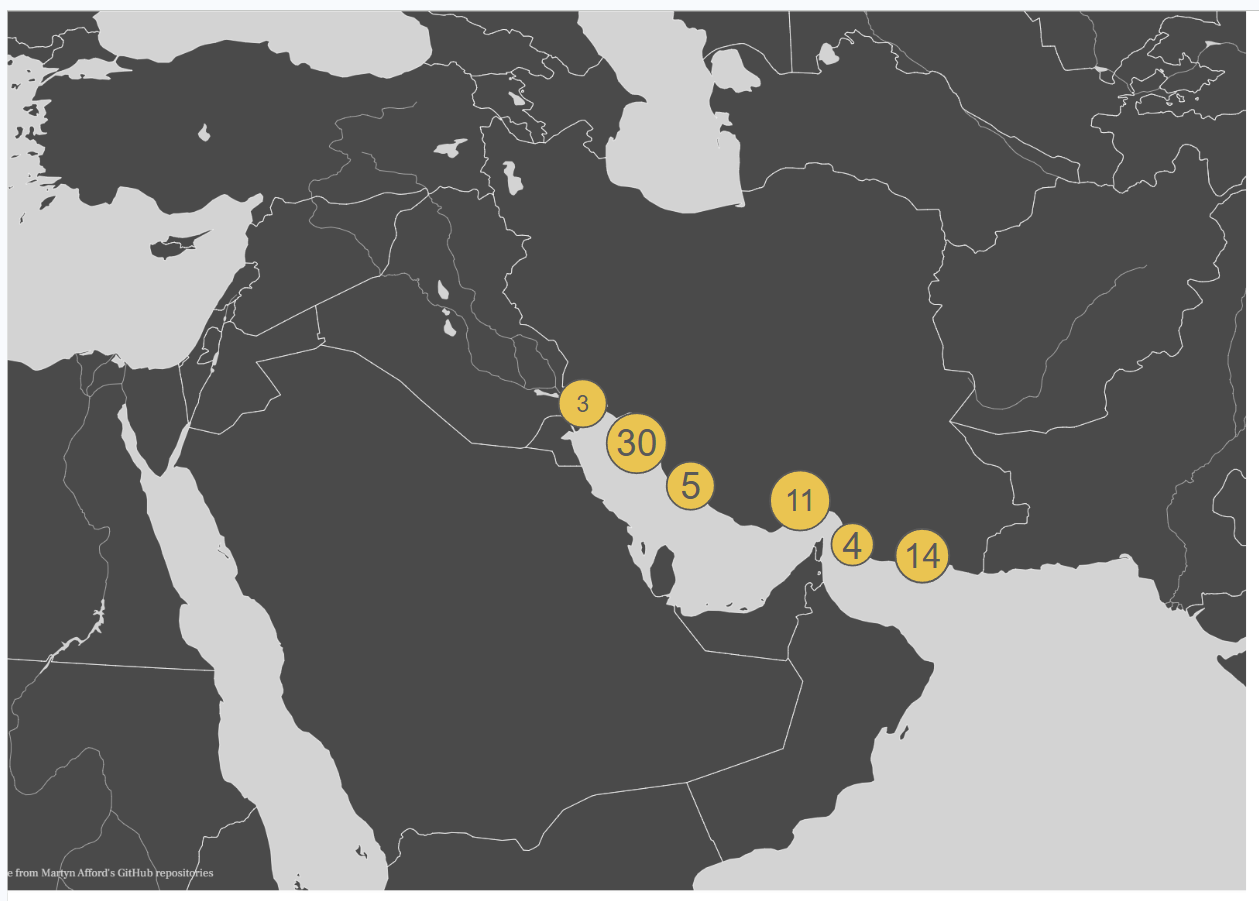 Map of Iranian oil laden tankers inside the U.S. blockade on May 21