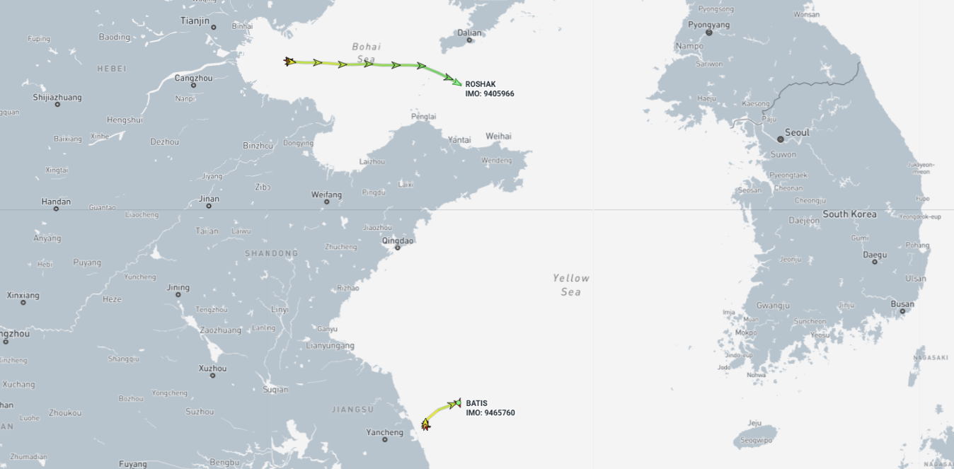 Iran flagged container ships in the Yellow Sea, on May 21 (Credit: Marine Traffic)