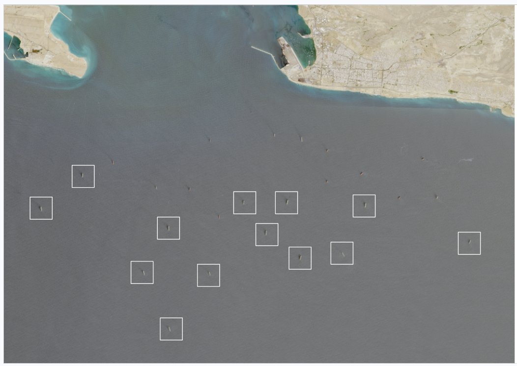 Iran linked tankers anchored near Chabahar on May 21 (Credit: ESA Copernicus)