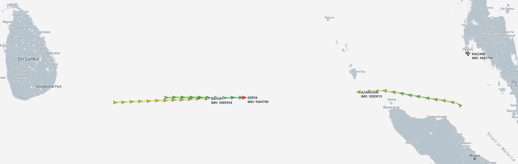 ran-flagged ships in Bay of Bengal on May 22 (Credit: Marine Traffic)