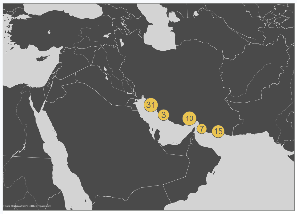 Map of Iranian oil laden tankers inside the U.S. blockade on May 22