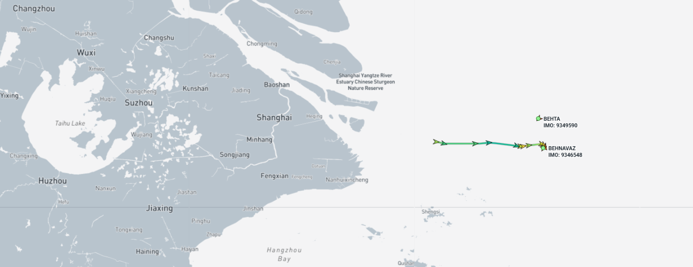 Iran-flagged container ships near Shanghai, China, on May 22 (Credit: Marine Traffic)